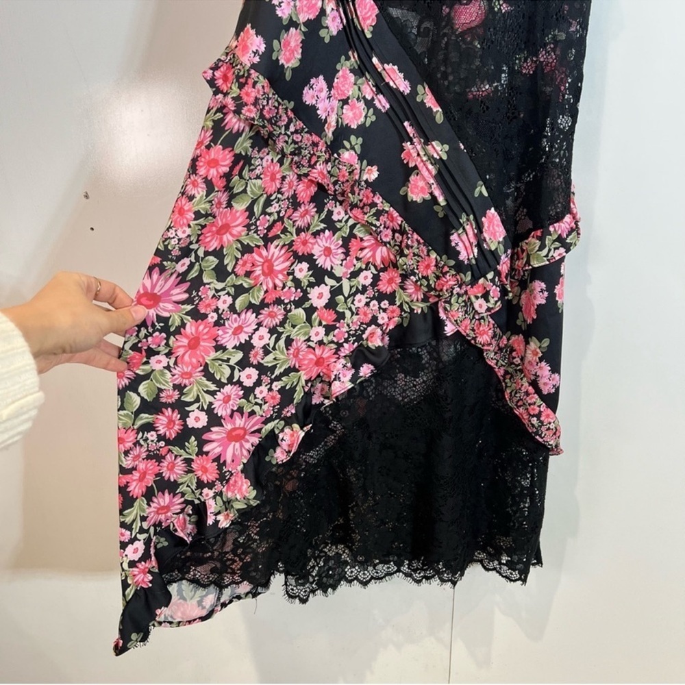 For Love & Lemons Rosalyn Pink Floral Ruffled Formal Strappy V Neck Maxi Dress M - Picture 7 of 14